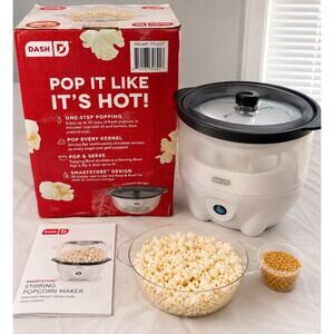 Dash SmartStore Stirring Popcorn Maker 20 Cup Flip Serve Bowl White New Open Box